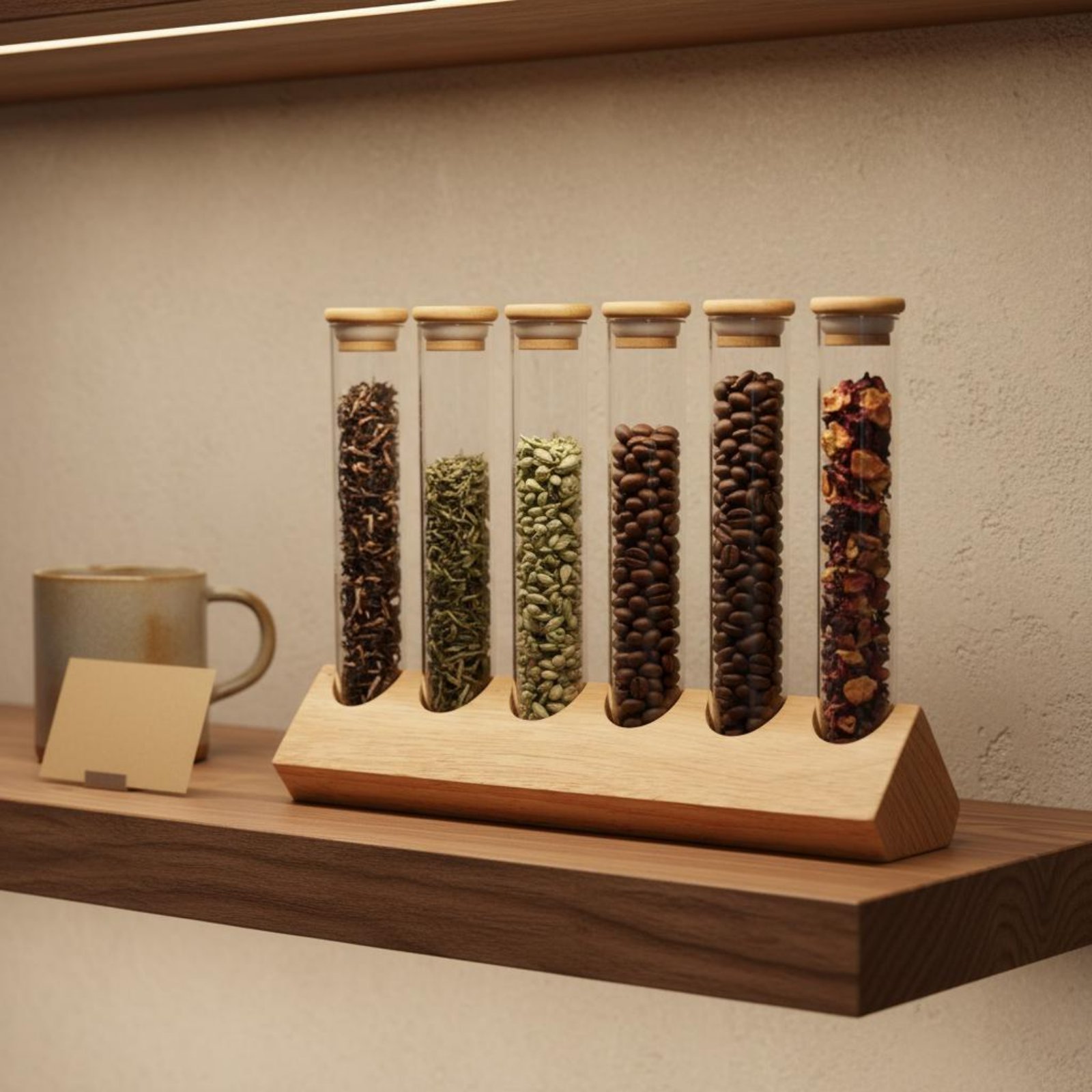 Coffee Bean - مجموعة حاويات زجاجية أنبوبية مع حامل
