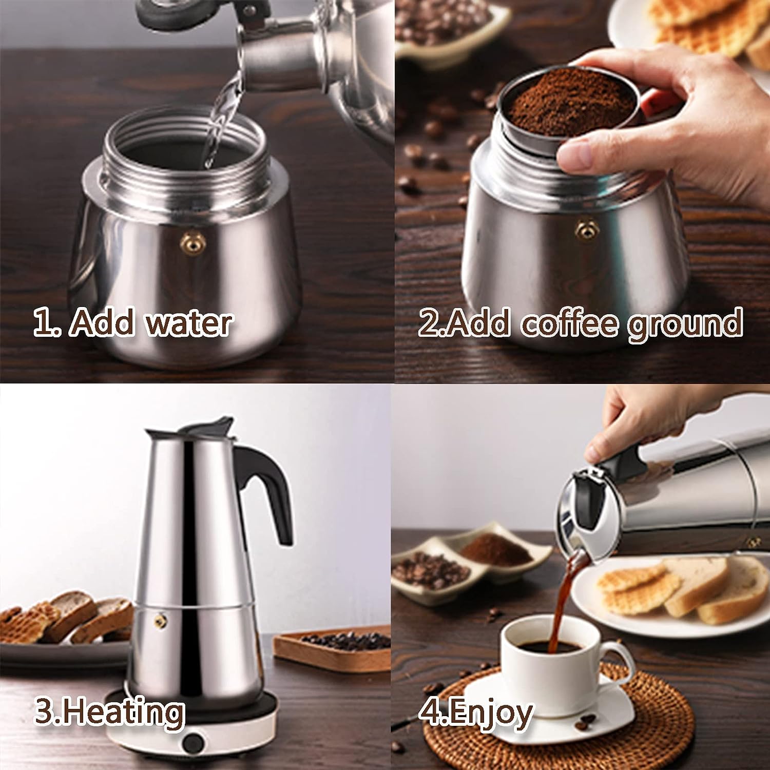 4/أكواب-ماكينة صنع قهوة موكا - مراجعة Coffee Tea Mugs وسعره